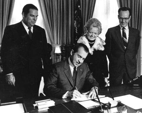 Richard Nixon signs the Consumer Product Information Coordinating Center (today, USAGov) into existence, October 1970.
